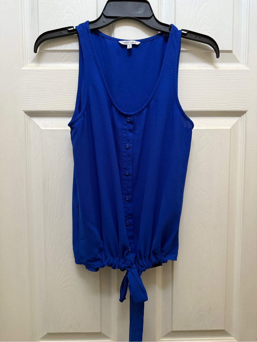 Naked Zebra Royal Blue Button-Front Tie Hem Tank